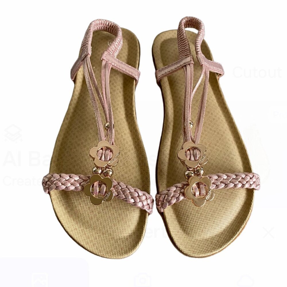 JJ's Metallic Pastel Pink Slide Strappy Flat Sandals 10​​​​​​​​​​ NWOT